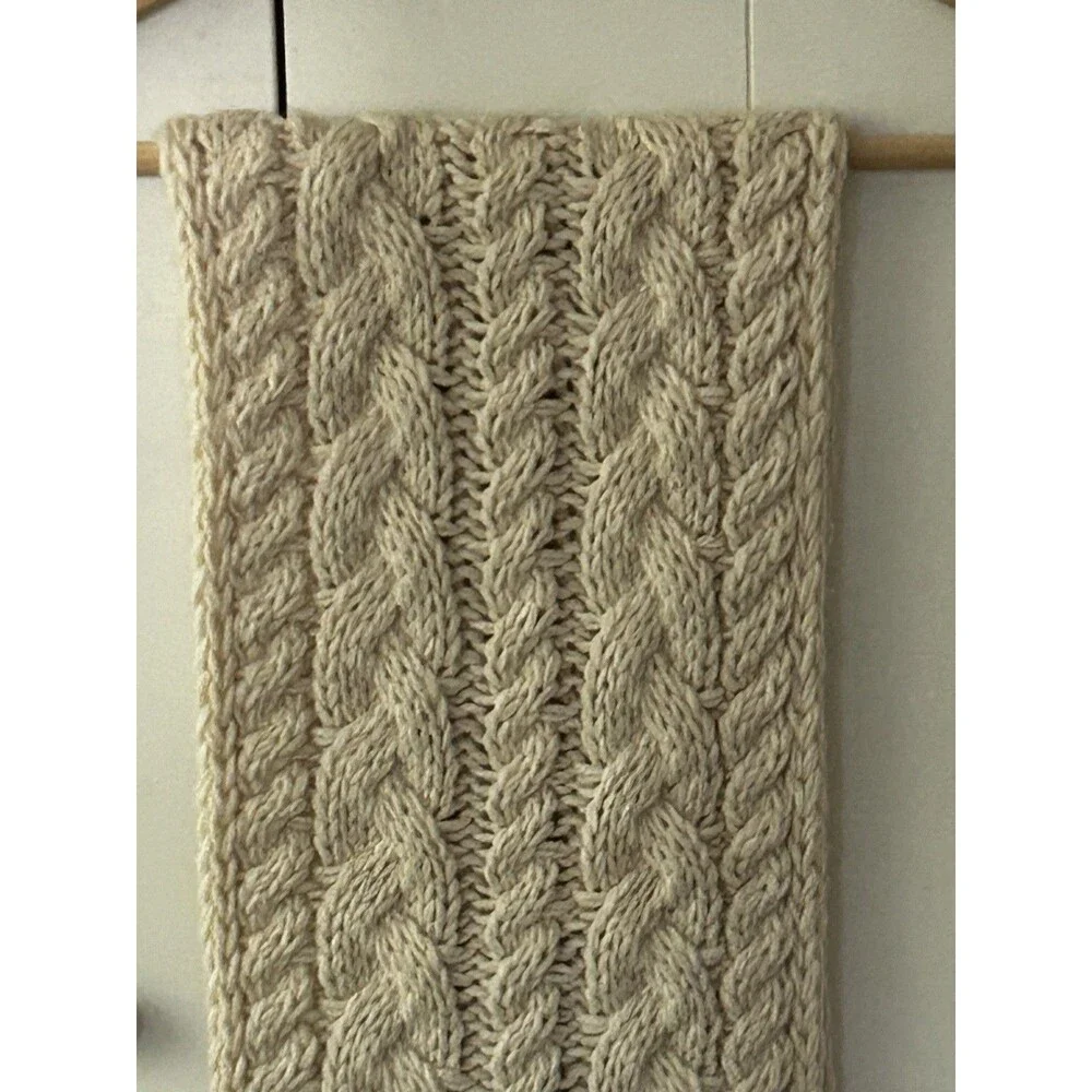 Women's Harley Davidson Knit Scarf Ivory Cableknit Chunky Fringe Long Moto